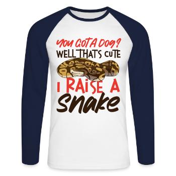 Snake Serpent You Got A Dog? Well - Unisex Baseballshirt langarm - Weiß/Navy - Vorne - Nik (191cm)