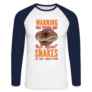 Snake Serpent Warning This Person - Unisex Long Sleeve Baseball T-Shirt - white/navy - Front - Nik (191cm)
