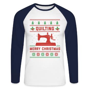 Christmas Graphic Knitting Wool Quilting Stitching - Unisex Baseballshirt langarm - Weiß/Navy - Vorne - Nik (191cm)
