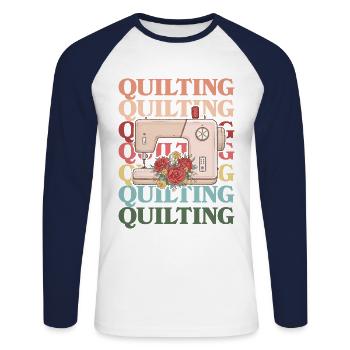 Retro Graphic Knitting Wool Quilting Stitching Sew - Unisex Baseballshirt langarm - Weiß/Navy - Vorne - Nik (191cm)