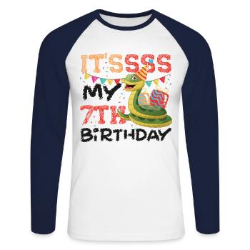 Snake Serpent It'ssss My 7th - Unisex Baseballshirt langarm - Weiß/Navy - Vorne - Nik (191cm)