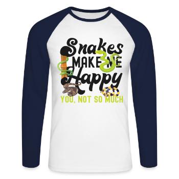 Snake Serpent Snakes Make Me Happy - Unisex Baseballshirt langarm - Weiß/Navy - Vorne - Nik (191cm)