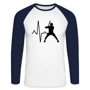 Battement de cœur de baseball - T-shirt baseball manches longues Homme - blanc/marine - Devant - Nik (191cm)