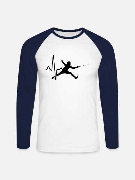 Fechten Herzschlag - Unisex Baseballshirt langarm - Weiß/Navy