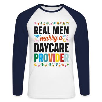 Childcare Daycare Provider Teacher - Unisex Long Sleeve Baseball T-Shirt - white/navy - Front - Nik (191cm)