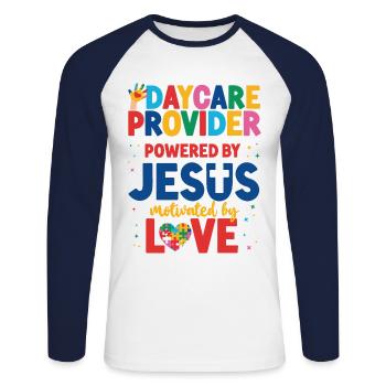 Childcare Daycare Provider Teacher - Unisex Long Sleeve Baseball T-Shirt - white/navy - Front - Nik (191cm)