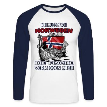 Norway Flag Scandinavia Norway North Angler - Unisex Long Sleeve Baseball T-Shirt - white/navy - Front - Nik (191cm)