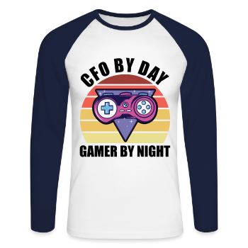 CFO By Day Gamer By Night Video Game Player Gaming - Unisex Baseballshirt langarm - Weiß/Navy - Vorne - Nik (191cm)
