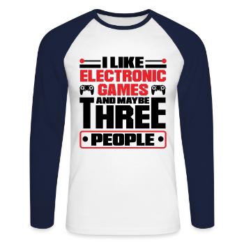 I Like Electronic Games And Maybe Thee People Vide - Unisex Baseballshirt langarm - Weiß/Navy - Vorne - Nik (191cm)