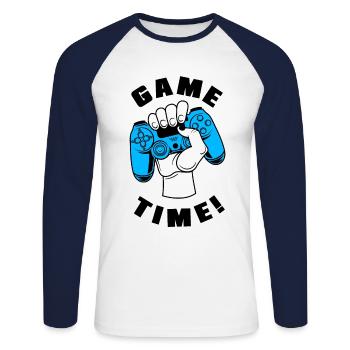 Game Time Video Game Player Gaming Gamer Console P - Unisex Baseballshirt langarm - Weiß/Navy - Vorne - Nik (191cm)