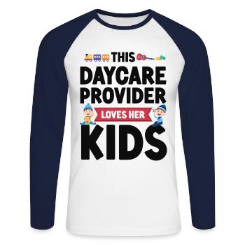 Childcare Daycare Provider Teacher - Unisex Long Sleeve Baseball T-Shirt - white/navy - Front - Nik (191cm)