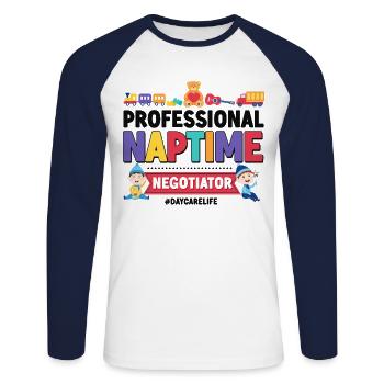 Childcare Daycare Provider Teacher - Unisex Long Sleeve Baseball T-Shirt - white/navy - Front - Nik (191cm)