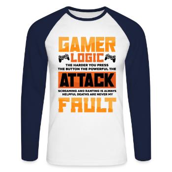 Gamer Logic The Harder You Press The Button Video - Unisex Baseballshirt langarm - Weiß/Navy - Vorne - Nik (191cm)