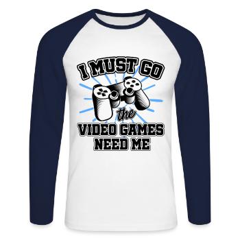 I Must Go The Video Games Need Me Video Game Playe - Unisex Baseballshirt langarm - Weiß/Navy - Vorne - Nik (191cm)