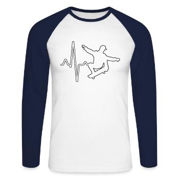 Rythme cardiaque du patineur - T-shirt baseball manches longues Homme - blanc/marine - Devant - Nik (191cm)