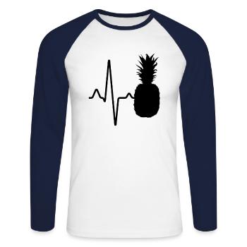 Ananas Herzschlag - Unisex Baseballshirt langarm - Weiß/Navy - Vorne - Nik (191cm)