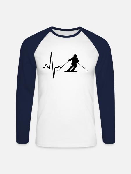 Ski Herzschlag - Unisex Baseballshirt langarm - Weiß/Navy