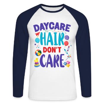 Childcare Daycare Provider Teacher - Unisex Long Sleeve Baseball T-Shirt - white/navy - Front - Nik (191cm)