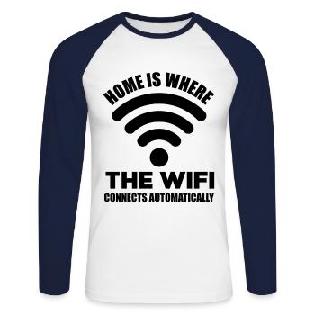 Home Is Where The Wifi Connects Automatically Vide - Unisex Baseballshirt langarm - Weiß/Navy - Vorne - Nik (191cm)