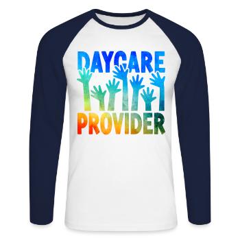 Childcare Daycare Provider Teacher - Unisex Long Sleeve Baseball T-Shirt - white/navy - Front - Nik (191cm)