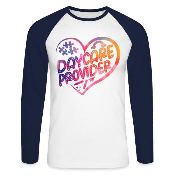 Childcare Daycare Provider Teacher - Unisex Long Sleeve Baseball T-Shirt - white/navy - Front - Nik (191cm)