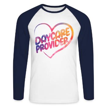 Childcare Daycare Provider Teacher - Unisex Long Sleeve Baseball T-Shirt - white/navy - Front - Nik (191cm)