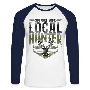 Buck Deer Hunting Hunter Vintage - Unisex Long Sleeve Baseball T-Shirt - white/navy - Front - Nik (191cm)