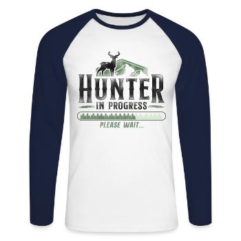 Buck Deer Hunting Hunter Vintage - T-shirt baseball manches longues Homme - blanc/marine - Devant - Nik (191cm)