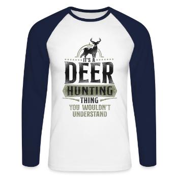 Buck Deer Hunting Hunter Vintage - Unisex Long Sleeve Baseball T-Shirt - white/navy - Front - Nik (191cm)