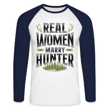 Mariage de chasseur de chasseurs de cerfs de Buck - T-shirt baseball manches longues Homme - blanc/marine - Devant - Nik (191cm)