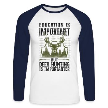 Buck Deer Hunting Hunter Vintage - Unisex Long Sleeve Baseball T-Shirt - white/navy - Front - Nik (191cm)