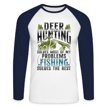 Buck Deer Hunting Hunter Fishing - Unisex Long Sleeve Baseball T-Shirt - white/navy - Front - Nik (191cm)