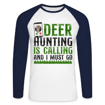 Buck Deer Hunting Hunter Téléphone - T-shirt baseball manches longues Homme - blanc/marine - Devant - Nik (191cm)