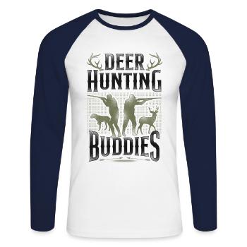 Buck Deer Hunting Hunter Vintage - Unisex Long Sleeve Baseball T-Shirt - white/navy - Front - Nik (191cm)