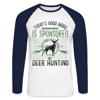 Buck Deer Hunting Hunter Vintage - Unisex Long Sleeve Baseball T-Shirt - white/navy - Front - Nik (191cm)