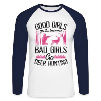 Buck Deer Chasse Hunter Girl - T-shirt baseball manches longues Homme - blanc/marine - Devant - Nik (191cm)