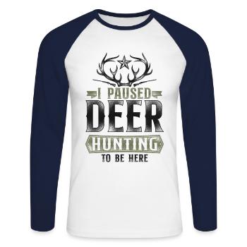 Buck Deer Hunting Hunter Vintage - T-shirt baseball manches longues Homme - blanc/marine - Devant - Nik (191cm)