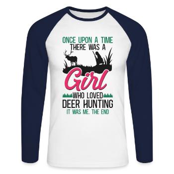Buck Deer Hunting Hunter Girl - Unisex Long Sleeve Baseball T-Shirt - white/navy - Front - Nik (191cm)