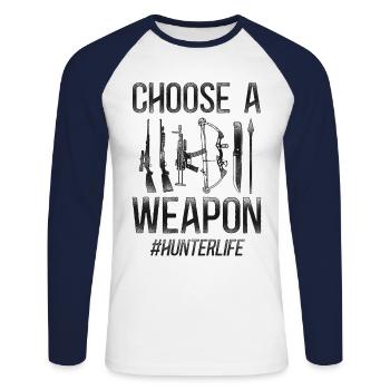 Buck Deer Hunting Hunter Vintage - Unisex Long Sleeve Baseball T-Shirt - white/navy - Front - Nik (191cm)