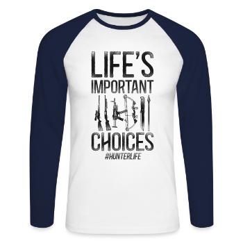 Buck Deer Hunting Hunter Vintage - Unisex Long Sleeve Baseball T-Shirt - white/navy - Front - Nik (191cm)