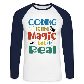 Coding Is Like Magic Coder Programmer Computer Gee - Unisex Baseballshirt langarm - Weiß/Navy - Vorne - Nik (191cm)