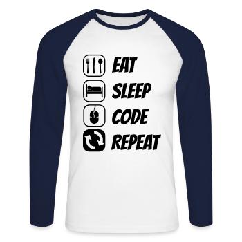Eat Sleep Code Repeat Coder Programmer Software De - Unisex Baseballshirt langarm - Weiß/Navy - Vorne - Nik (191cm)