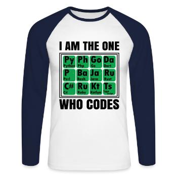 I Am The One Who Codes Programming Programmer Nerd - Unisex Baseballshirt langarm - Weiß/Navy - Vorne - Nik (191cm)