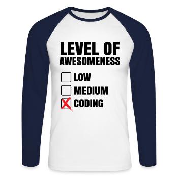 Level Of Awesomeness Low Medium Coding Programming - Unisex Baseballshirt langarm - Weiß/Navy - Vorne - Nik (191cm)