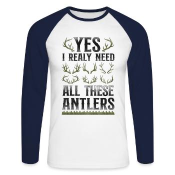 Buck Deer Hunting Hunter Vintage - T-shirt baseball manches longues Homme - blanc/marine - Devant - Nik (191cm)