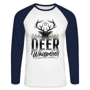 Buck Deer Hunting Hunter Vintage - T-shirt baseball manches longues Homme - blanc/marine - Devant - Nik (191cm)