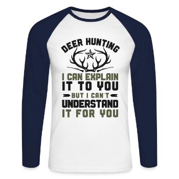Buck Deer Hunting Hunter Vintage - Unisex Long Sleeve Baseball T-Shirt - white/navy - Front - Nik (191cm)
