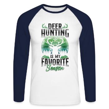 Buck Deer Hunting Hunter Vintage - Unisex Baseballshirt langarm - Weiß/Navy - Vorne - Nik (191cm)