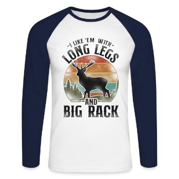 Buck Deer Hunting Hunter Vintage - Unisex Baseballshirt langarm - Weiß/Navy - Vorne - Nik (191cm)
