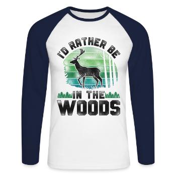 Buck Deer Hunting Hunter Vintage - Unisex Baseballshirt langarm - Weiß/Navy - Vorne - Nik (191cm)